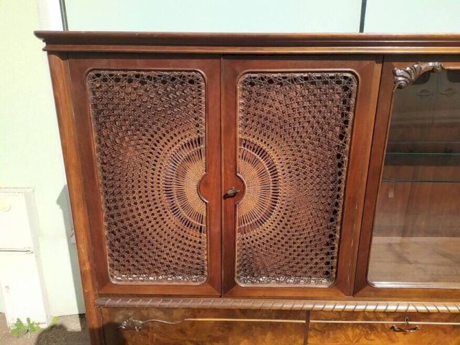 Buffet Louis XV - Cannage - Vitrine - 4 tiroir - Bois