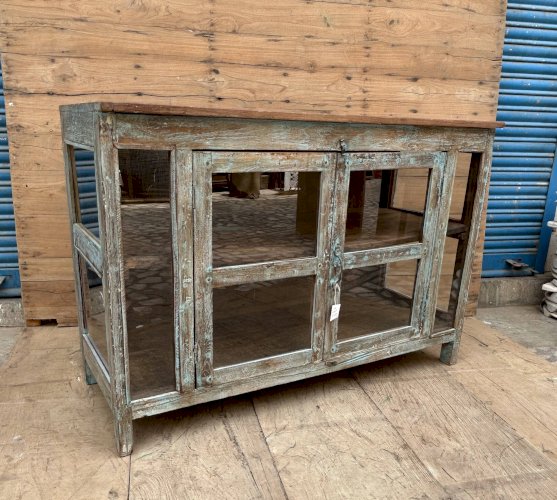 buffet vitré en teck birman avec patine dorigine