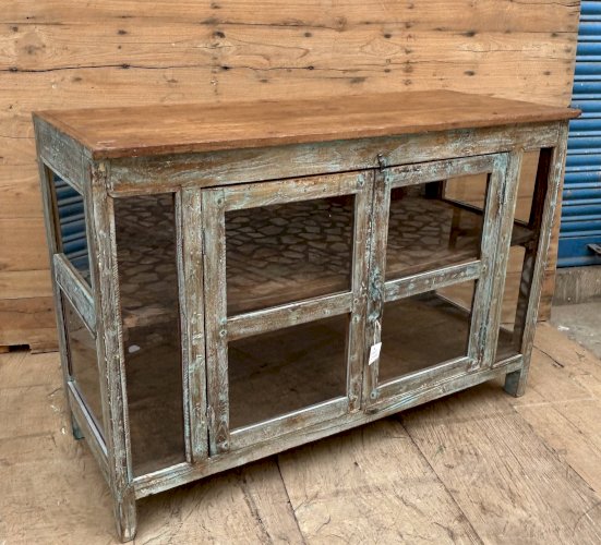 buffet vitré en teck birman avec patine dorigine