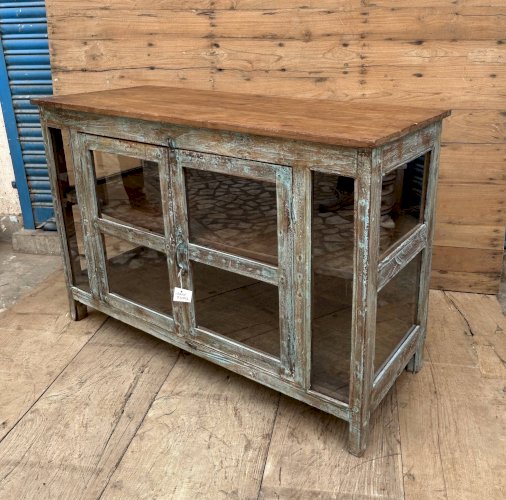 buffet vitré en teck birman avec patine dorigine