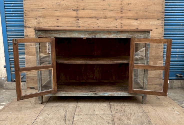 buffet vitré en teck birman avec patine dorigine