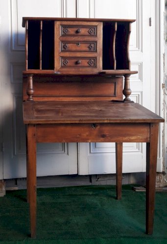 Bureau à pente, pupitre, avec trieur, tiroirs et casiers de rangement bois massif