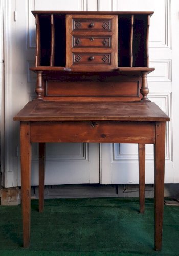 Bureau à pente, pupitre, avec trieur, tiroirs et casiers de rangement bois massif