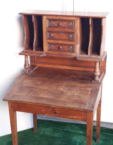 Bureau à pente, pupitre, avec trieur, tiroirs et casiers de rangement bois massif
