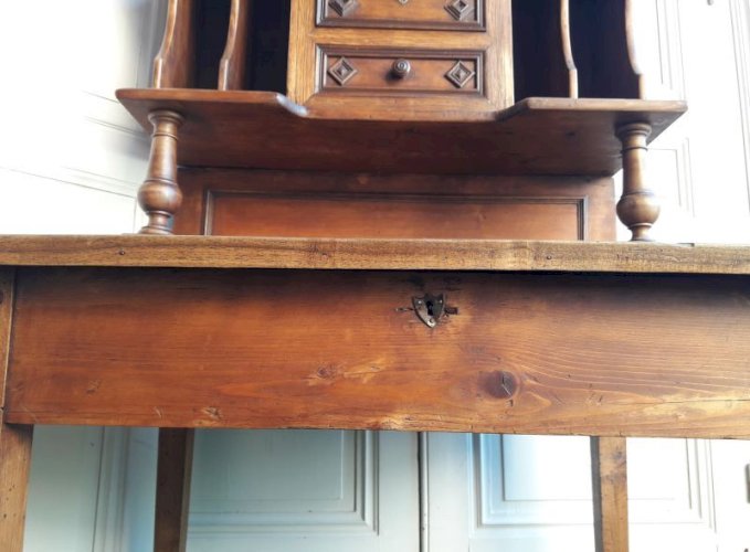 Bureau à pente, pupitre, avec trieur, tiroirs et casiers de rangement bois massif