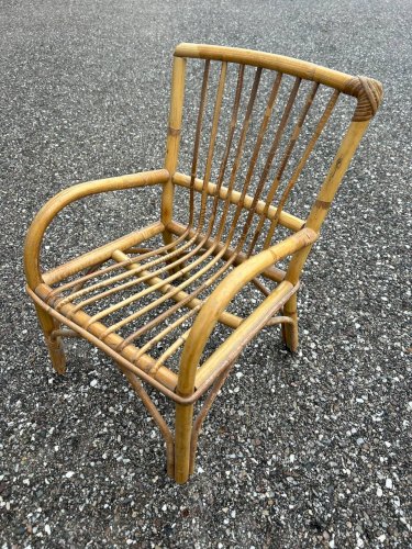 Bureau et chaise enfant en rotin