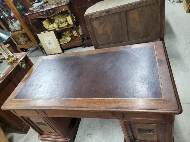 BUREAU PLAT ART DECO A 4 PORTES 3 TIROIRS 1930 DOUBLE FACE