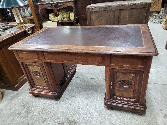 BUREAU PLAT ART DECO A 4 PORTES 3 TIROIRS 1930 DOUBLE FACE