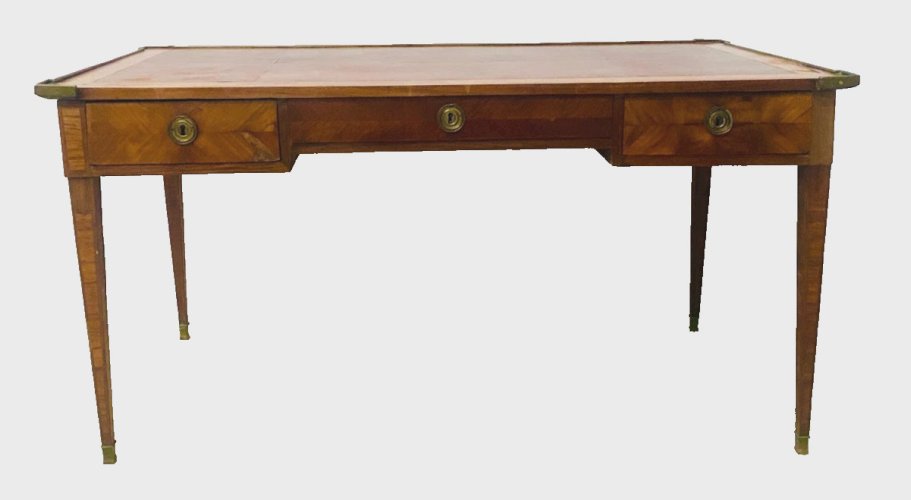 Bureau plat Louis XVI en placage d'acajou et bois de rose XVIII siècle