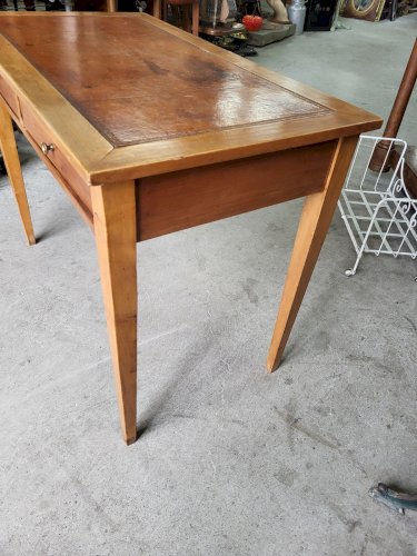 BUREAU PLATEAU CUIR AVEC 2 TIROIRS EN MERISIER