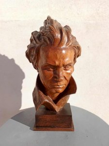 Bust of Beethoven – Carved wood – Signed Bordet