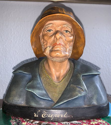Buste de pêcheur Le Treport terre cuite polychrome l'Isle Adam