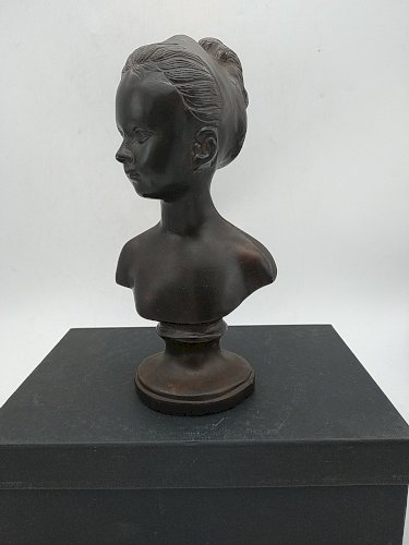 Buste en bronze de Louise Brogniart a patine brune . D ' après Houdon . 