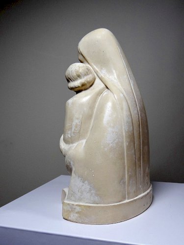 Buste Vierge à l'enfant plâtre ciré ancien style art déco PP Déposé
