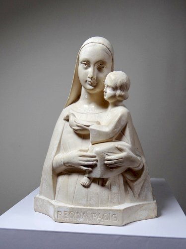 Buste Vierge à l'enfant plâtre ciré ancien style art déco PP Déposé