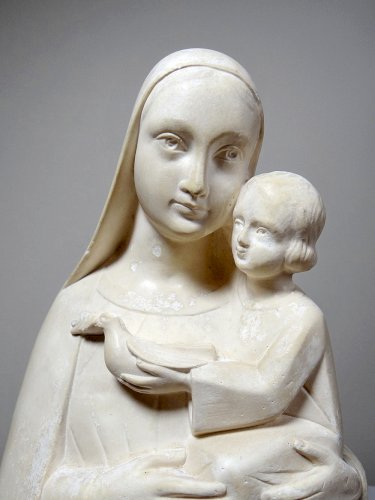 Buste Vierge à l'enfant plâtre ciré ancien style art déco PP Déposé