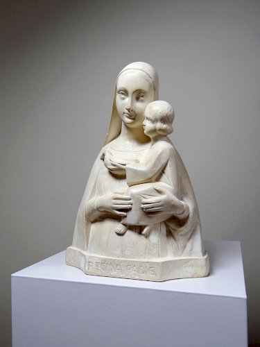 Buste Vierge à l'enfant plâtre ciré ancien style art déco PP Déposé