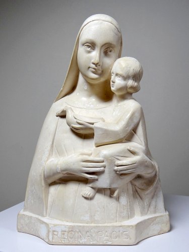 Buste Vierge à l'enfant plâtre ciré ancien style art déco PP Déposé