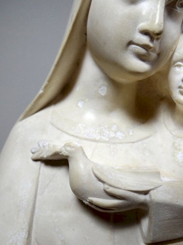 Buste Vierge à l'enfant plâtre ciré ancien style art déco PP Déposé