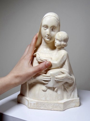Buste Vierge à l'enfant plâtre ciré ancien style art déco PP Déposé