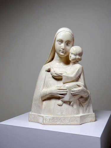 Buste Vierge à l'enfant plâtre ciré ancien style art déco PP Déposé