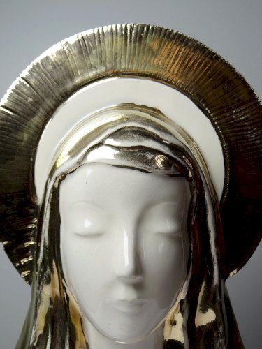 Buste Vierge auréolée céramique émaillée artisanat vintage/ancien