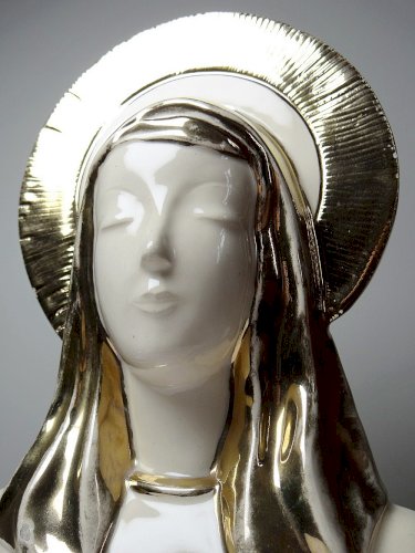 Buste Vierge auréolée céramique émaillée artisanat vintage/ancien
