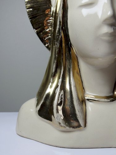 Buste Vierge auréolée céramique émaillée artisanat vintage/ancien