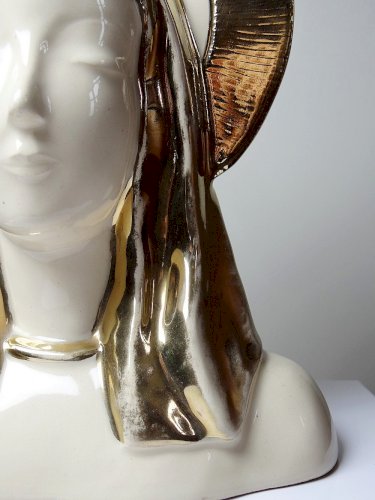 Buste Vierge auréolée céramique émaillée artisanat vintage/ancien