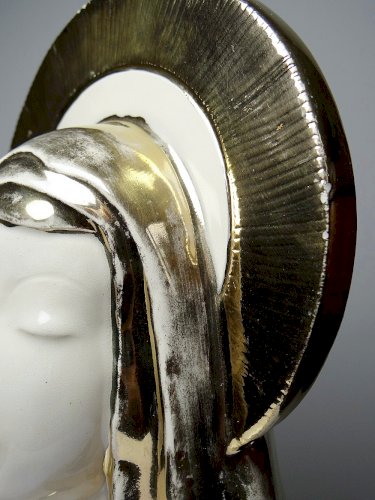 Buste Vierge auréolée céramique émaillée artisanat vintage/ancien
