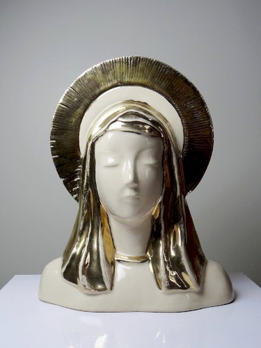 Buste Vierge auréolée céramique émaillée artisanat vintage/ancien