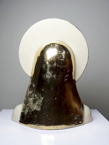 Buste Vierge auréolée céramique émaillée artisanat vintage/ancien
