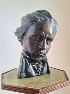 Vintage plaster bust of Beethoven, romantic retro decoration.
