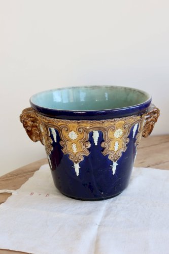 Cache-pot ancien Gustave De Bruyn Fives-Lille - XIXe - Céramique émaillée
