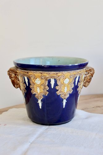 Cache-pot ancien Gustave De Bruyn Fives-Lille - XIXe - Céramique émaillée