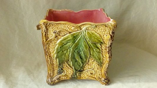 POTTERY CACHEPOT DECORATED WITH VINE LEAVES ART NOUVEAU PERIOD LATE 19TH CENTURY