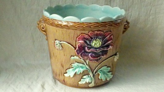 CACHE POT EN BARBOTINE FIVES LILLE GUSTAVE DE BRUYN FIN 19 ÈME