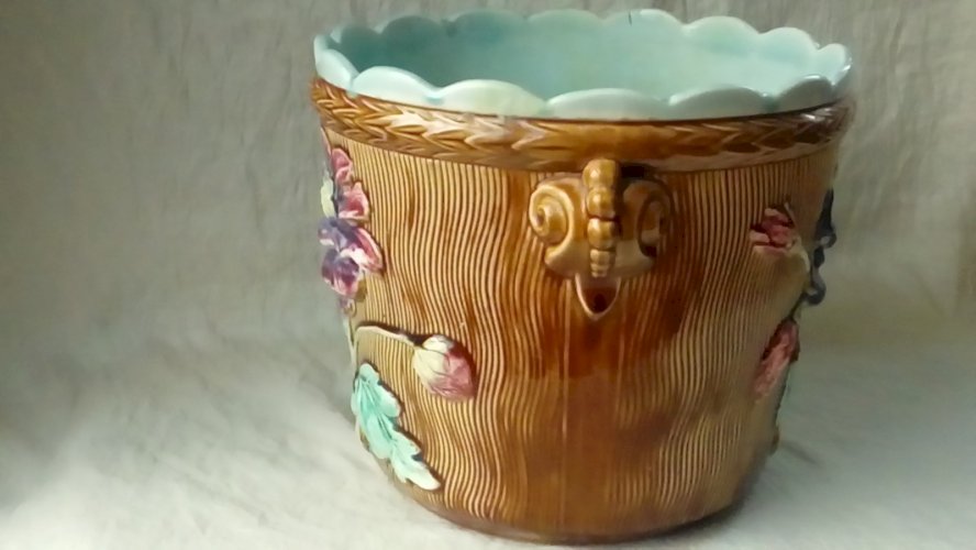 CACHE POT EN BARBOTINE FIVES LILLE GUSTAVE DE BRUYN FIN 19 ÈME