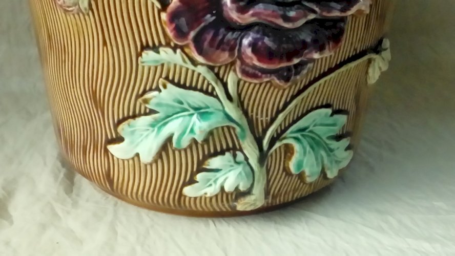 CACHE POT EN BARBOTINE FIVES LILLE GUSTAVE DE BRUYN FIN 19 ÈME