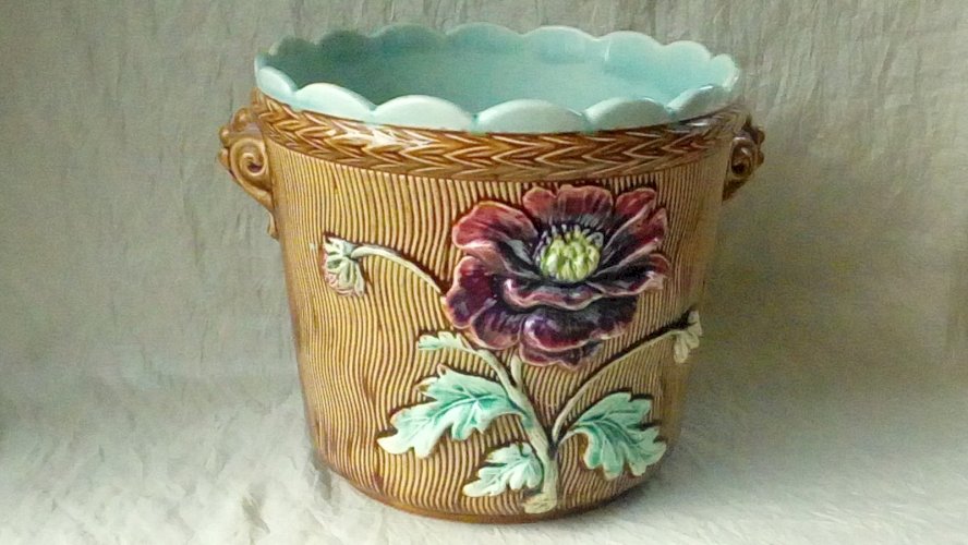 CACHE POT EN BARBOTINE FIVES LILLE GUSTAVE DE BRUYN FIN 19 ÈME