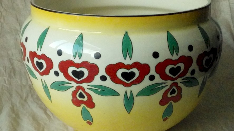 CACHE POT EN FAIENCE FIVES LILLE GUSTAVE DE BRUYN EPOQUE ART DECO**