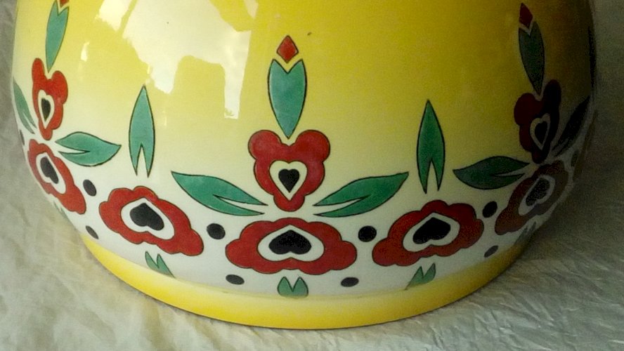 CACHE POT EN FAIENCE FIVES LILLE GUSTAVE DE BRUYN EPOQUE ART DECO**