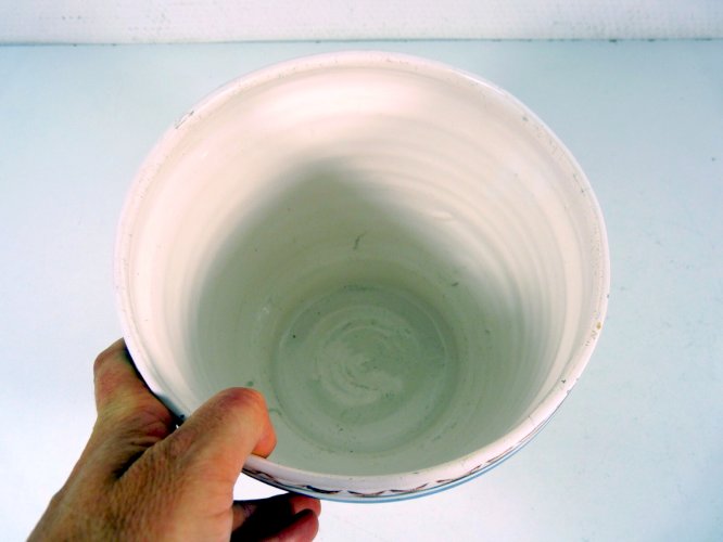 Cache pot faïence Rouen décor fait main, H - 18,3 cm