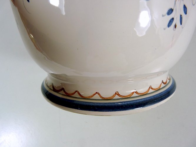 Cache pot faïence Rouen décor fait main, H - 18,3 cm