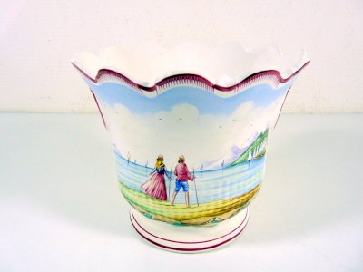 Pottery planter Veuve Perrin animated marine decoration, signed, H - 14 cm