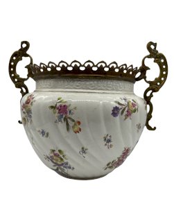 Napoleon III cachepot in faience with floral decoration and bronze mounts – 19th century