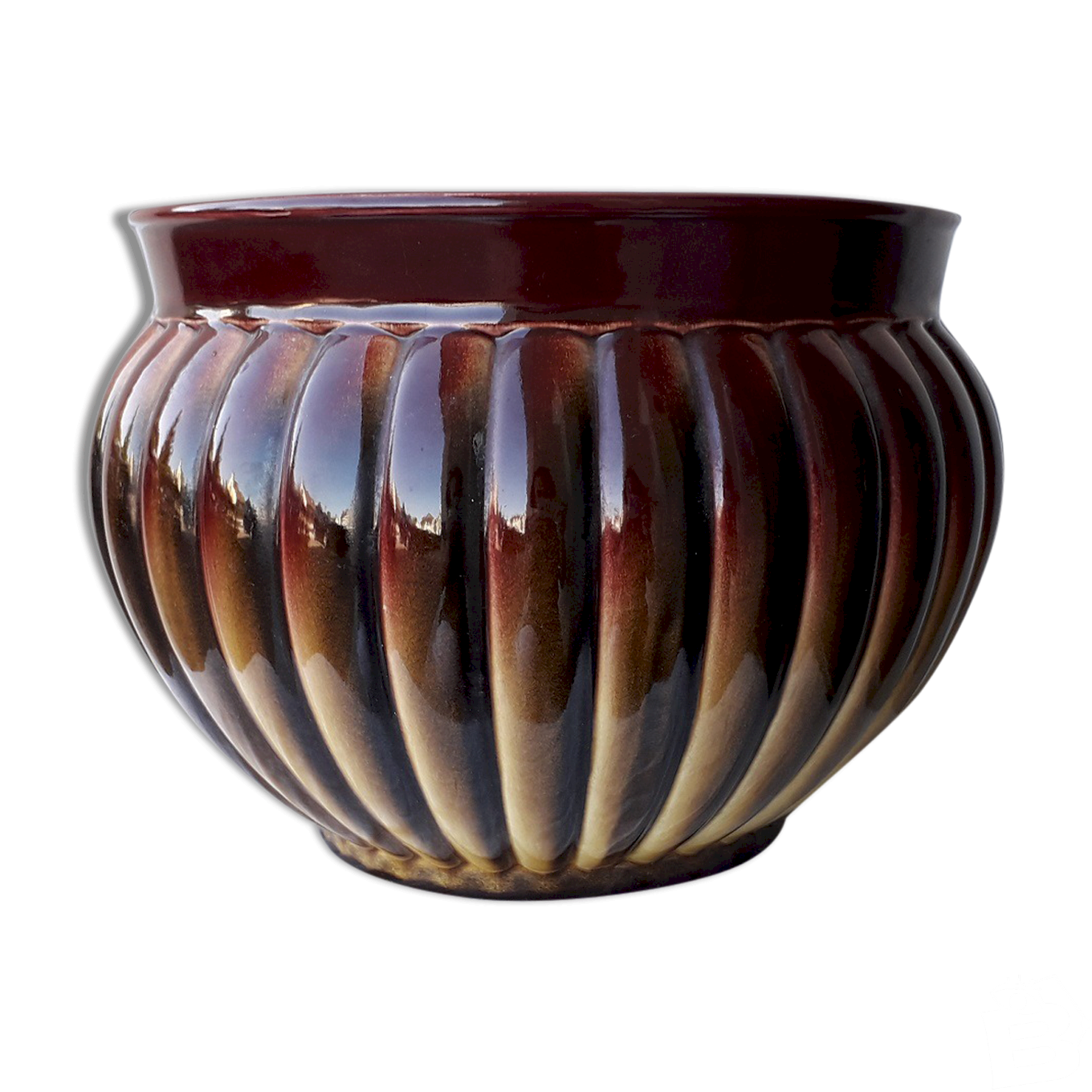 Cache-pot En Céramique Rouge Vin - Grand Modèle 25 Cm - Pour Plantes D'intérieur Style Ficus, Yucca, Bambou