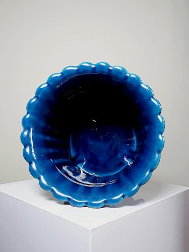 Cache pot vintage années 60-80 faïence glacée turquoise Charolles