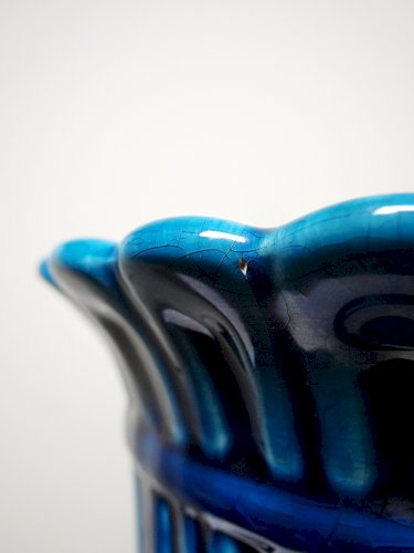 Cache pot vintage années 60-80 faïence glacée turquoise Charolles