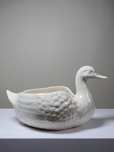 Cache pot/Coupe canard en faïence craquelée beige vintage